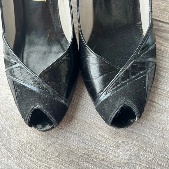 Evan Picone Black Full Leather Peep Toe Pumps Made in Spain - Picture 2 of 14
